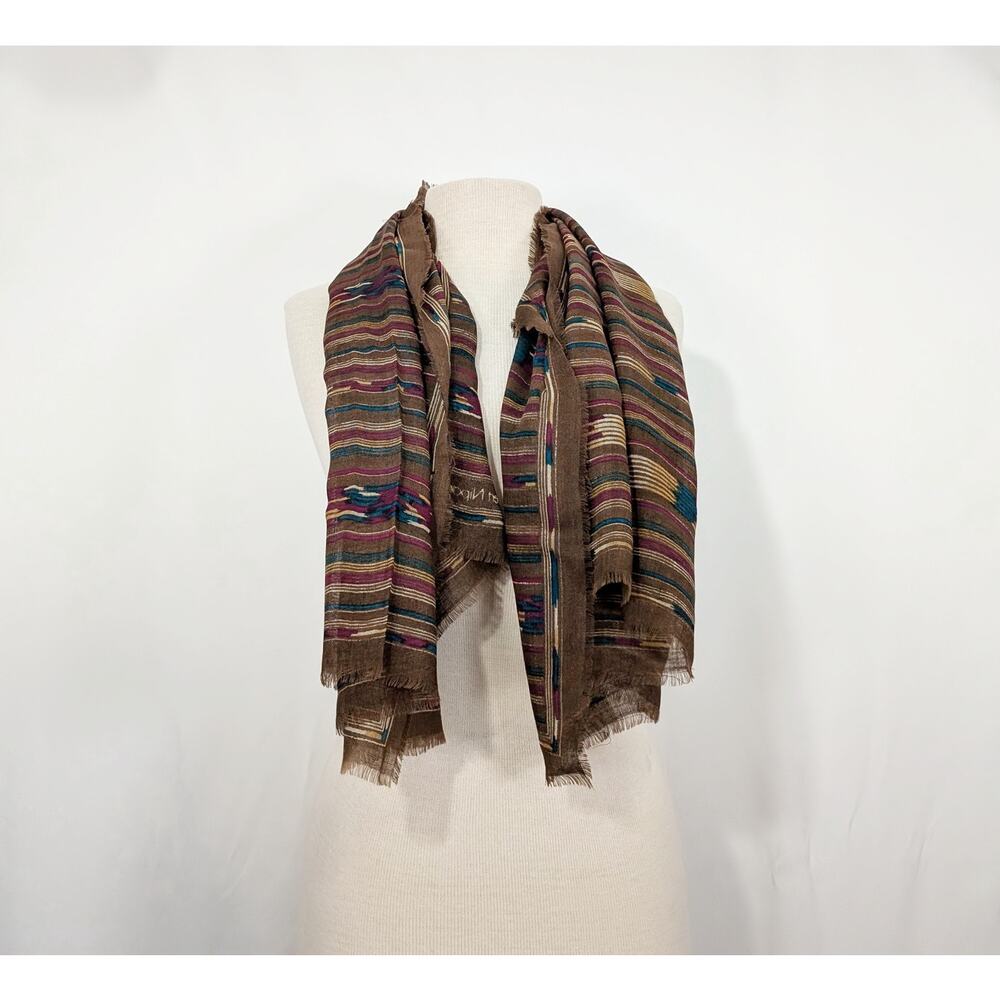 Albert Nipon Scarf Brown Southwestern Print Wool Square 42 x 43 - Picture 2 of 9